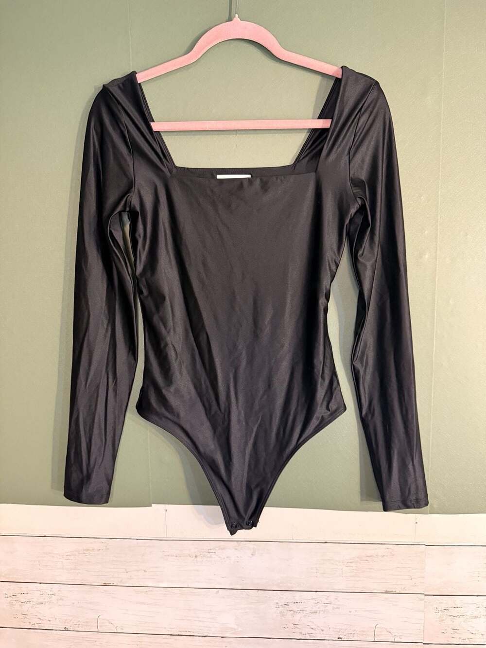 Babaton Square Neck Long Sleeve Bodysuit Black Size S